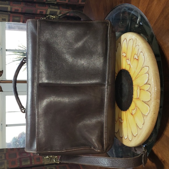 FF Vintage Green Fields Shafmaster Brown Leather Messenger Shoulder Briefcase - Picture 4 of 15
